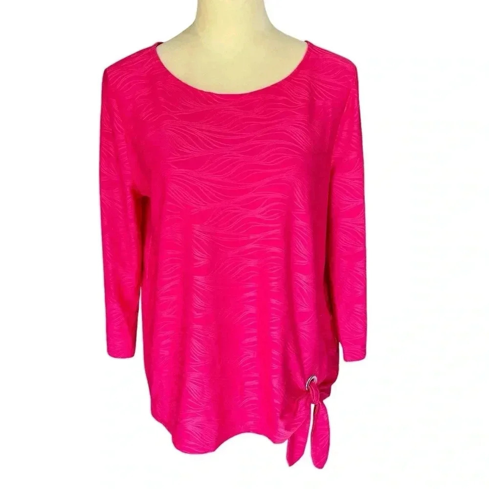 Chico's Easywear Top Size 1 Side Tie‎ Front Textured Hot Pink Women M